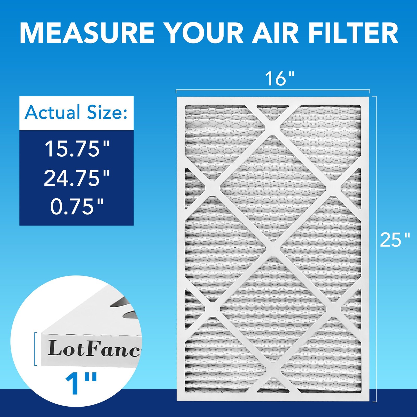 Lotfancy 16X25X1 Air Filter Merv 13 4-Pack Actual Size 15.75X24.75X0.75