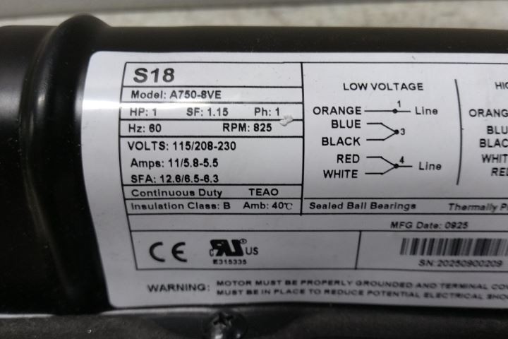 Dayton A750-8VE 1 HP 825 RPM 115/208-230VAC Split-Phase Agricultural Fan Motor