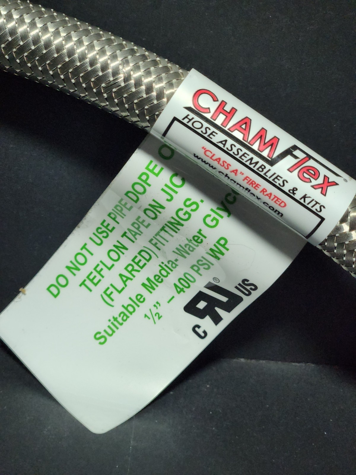 1/2″ Chamflex 18″ Fixed M NPT x F JIC Swivel with 5/8 ID Female Sweat Adapter