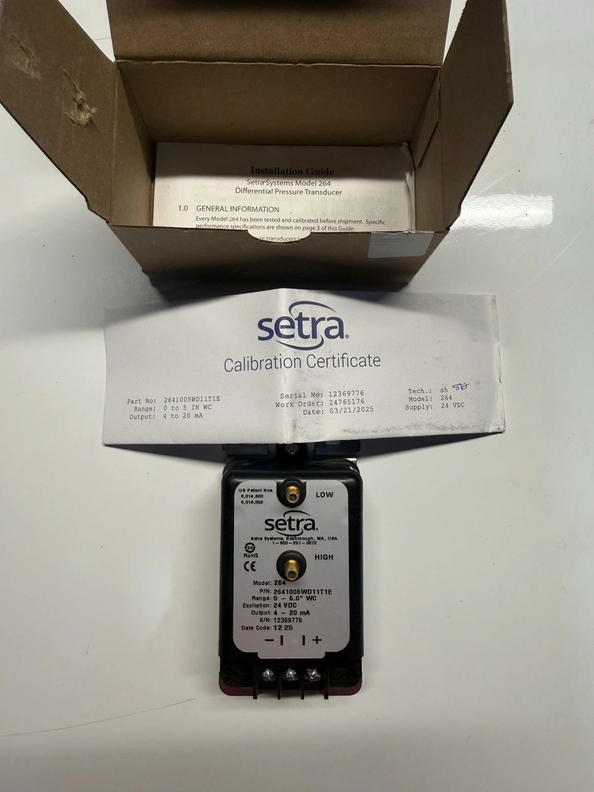 Setra 2641005WD11T1E Model 264 Diff Transducer 0-5.0″ WC NEW Cal Cert 2025