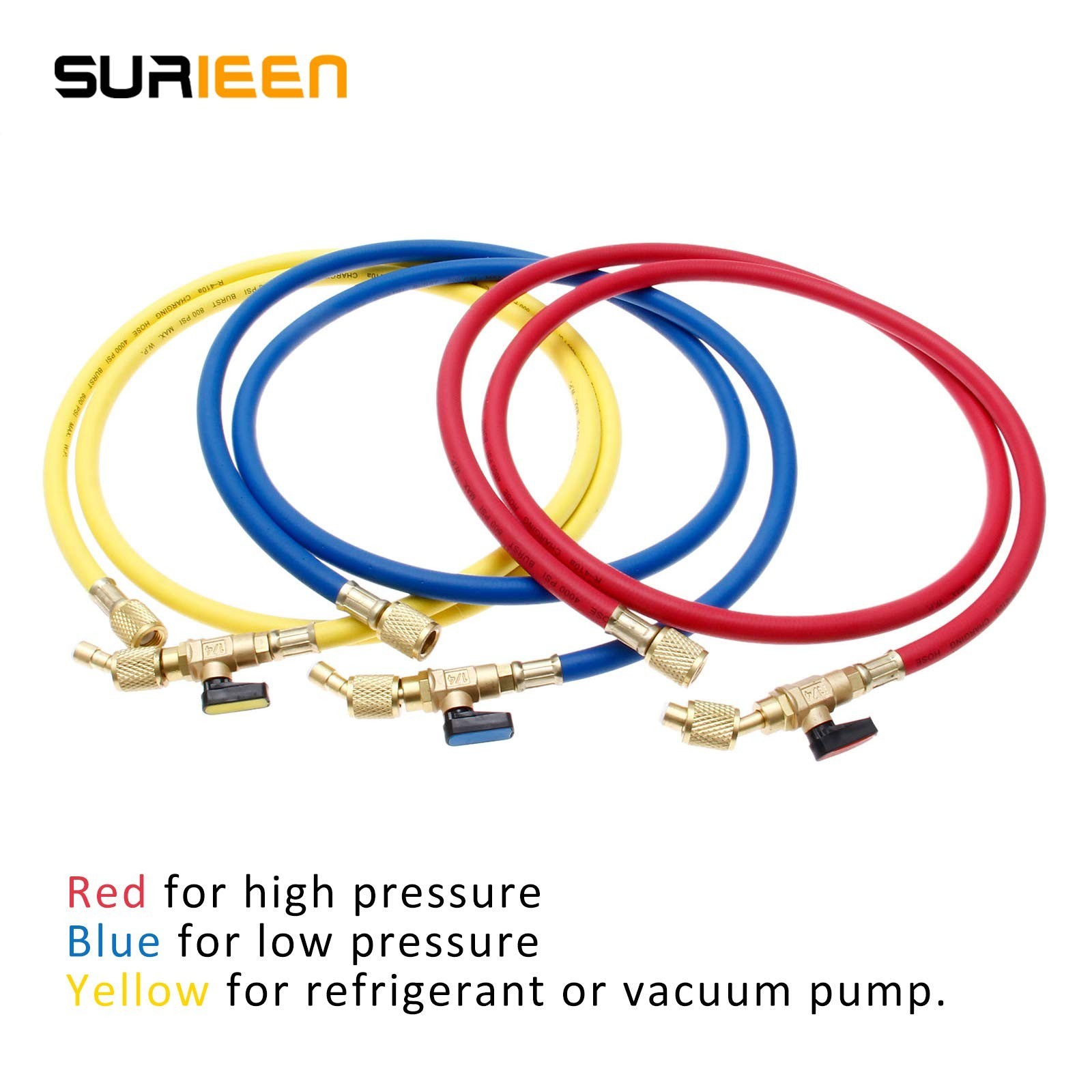R134A A/C Charging Hose with Ball Valve, (4000~800) PSI Working Pressure 1/4″…