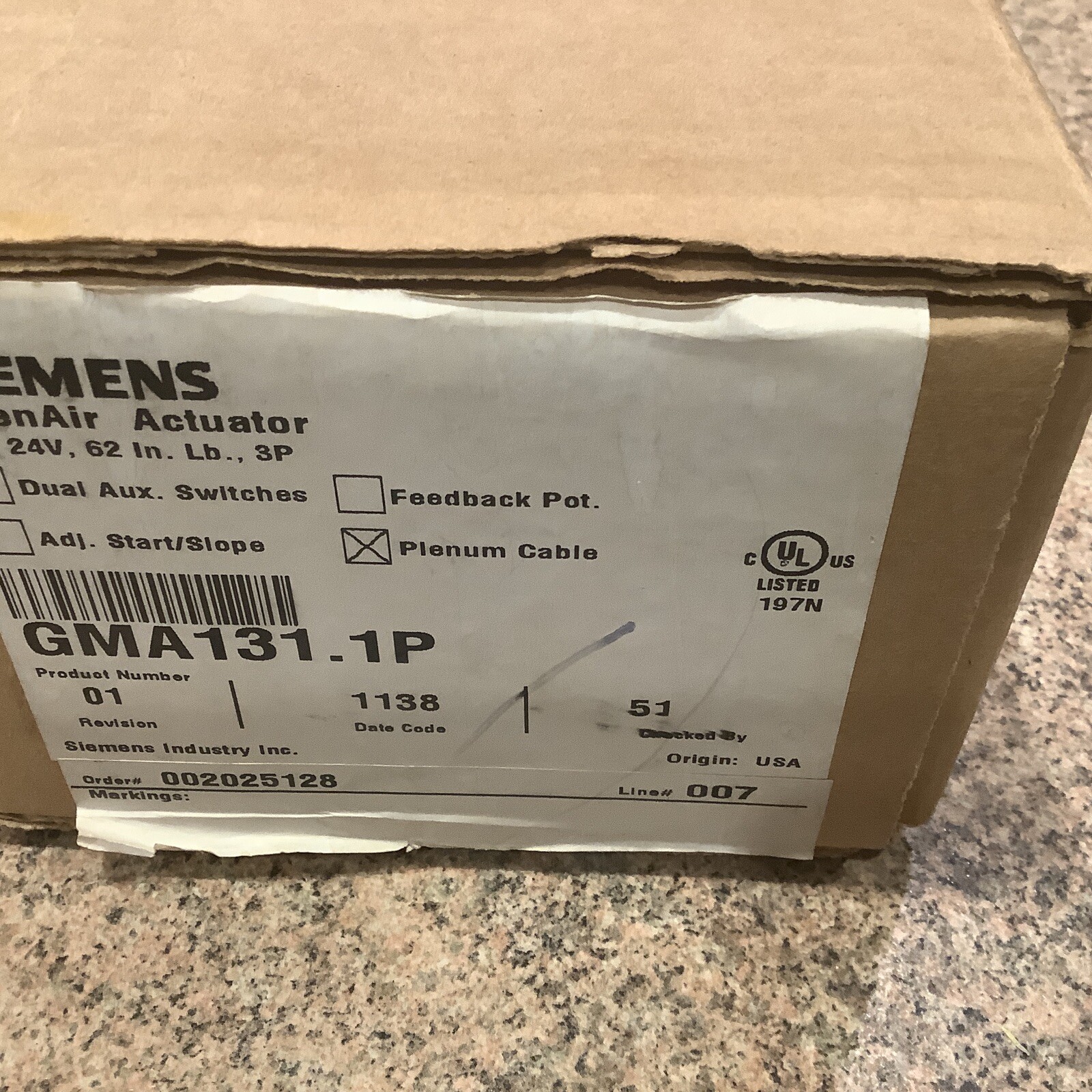 SIEMENS Open Air Actuator GMA131.1P 24V. 62in/Lb. 3P