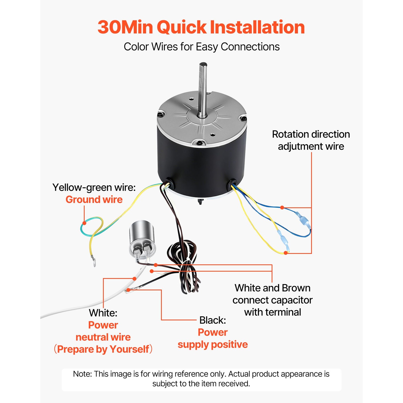 Condenser Fan Motor with Capacitor, 1/4HP 825RPM 208-230V, Compatible