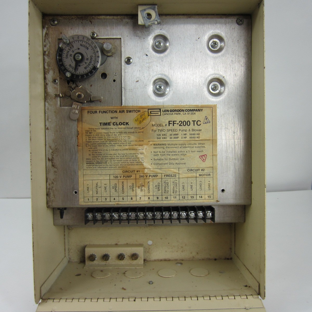 Len Gordon Company Four Function Air Switch with Time Clock FF-200 TC **USED**