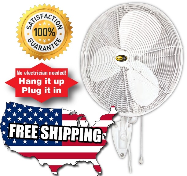 30″ Indoor Outdoor Fans Wall Mount Oscillating Fan 3 Speed Waterproof Patio Dock