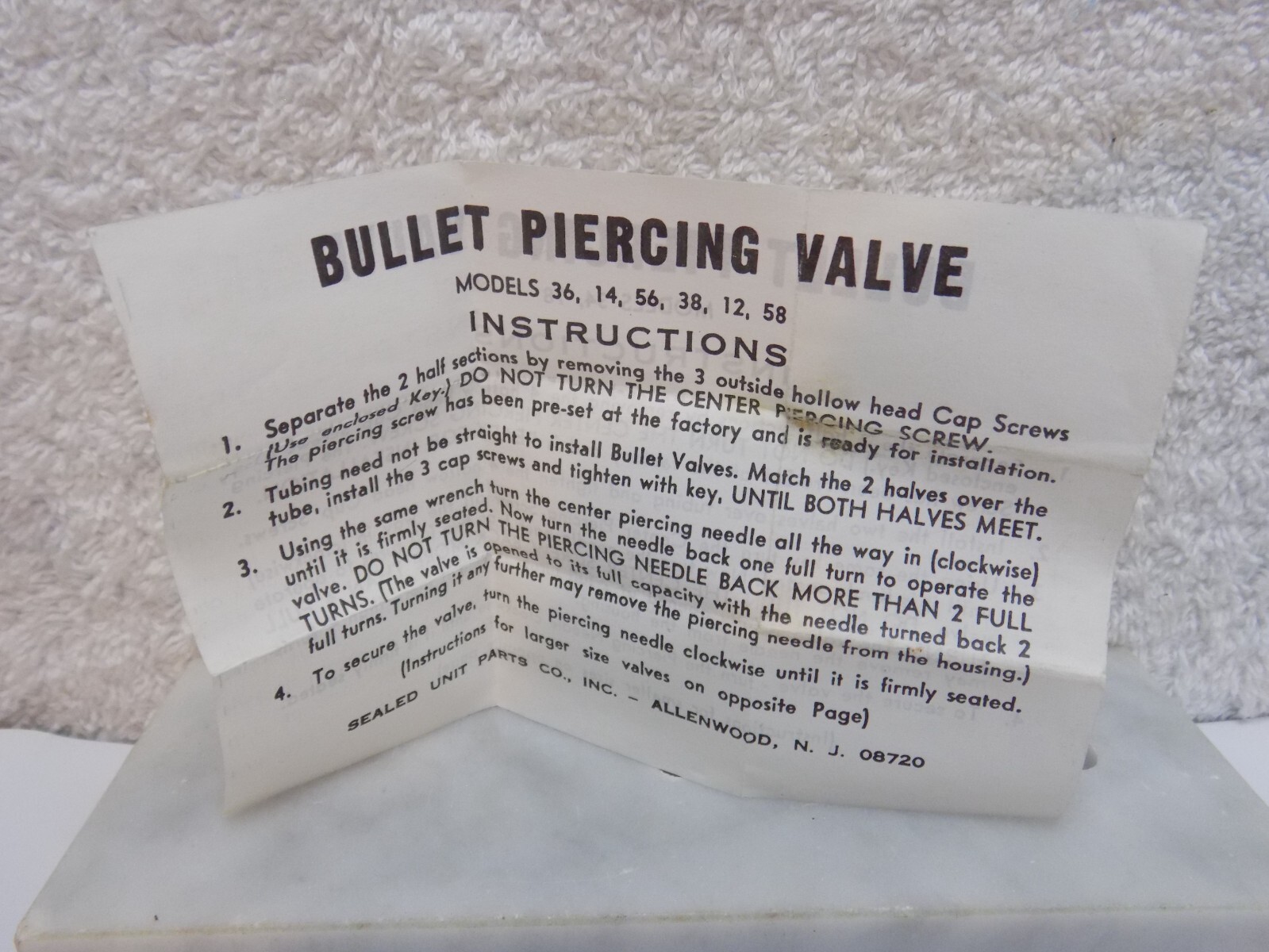 BULLET PIERCING VALVE #31 – FOR 1/4 — 5/16 — 3/8 TUBING – NOS