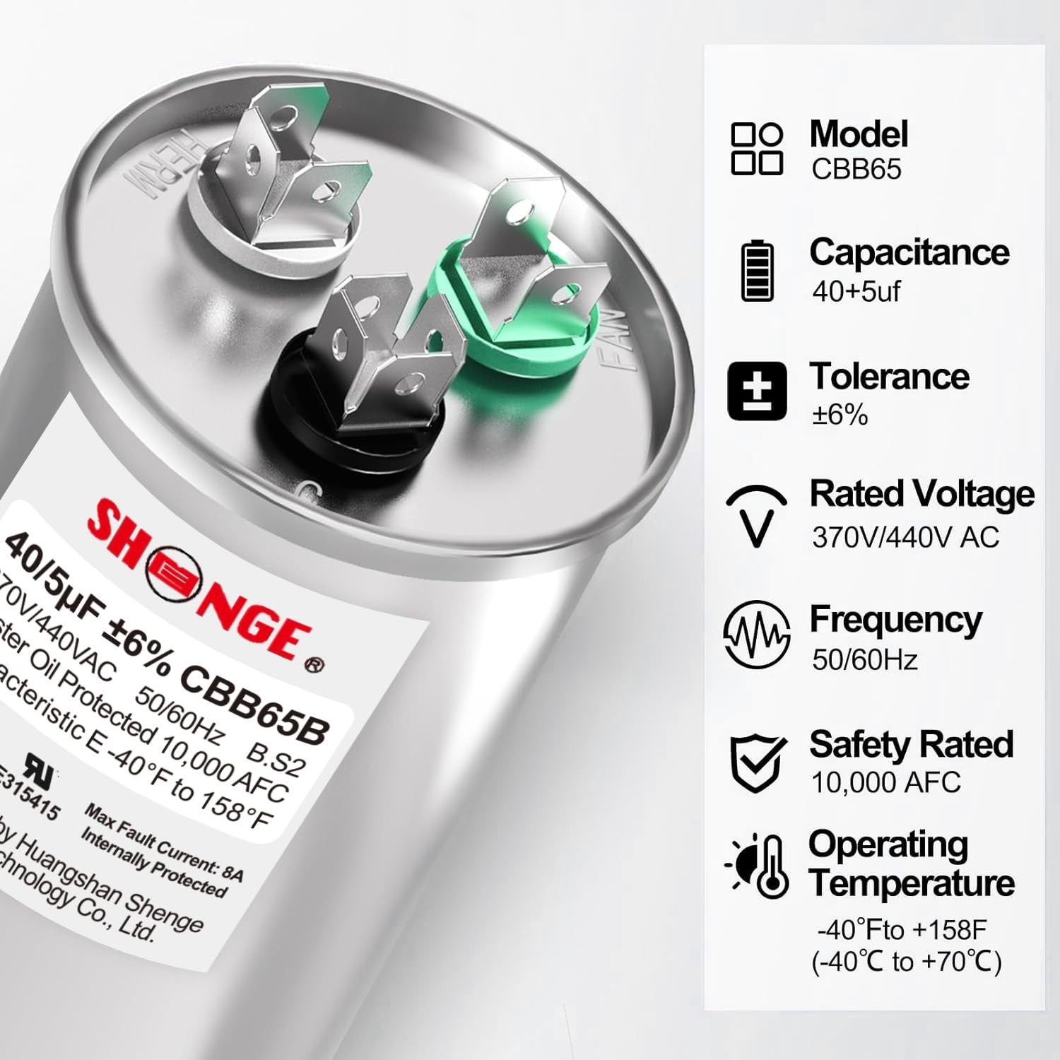 40+5uF 40/5 MFD ±6% 370V/440V CBB65B AC Capacitor, Dual Run Round Capacitor…