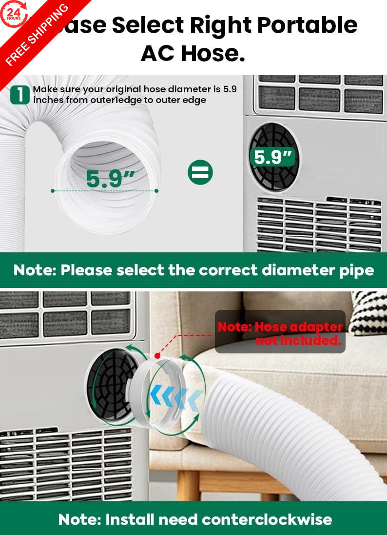 Plusluck Portable Air Conditioner Hose, 5.9″Diameter & 5.9inch, White