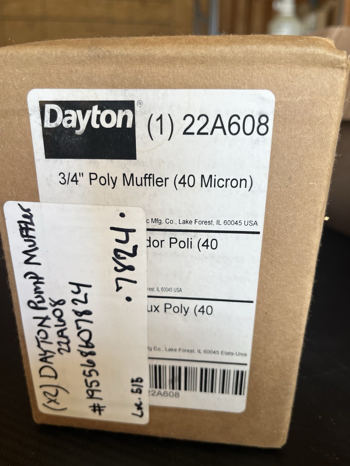 Dayton 22A608 Poly Muffler, 3/4 in Black Poly, 40 Micron, 120V 0.7A