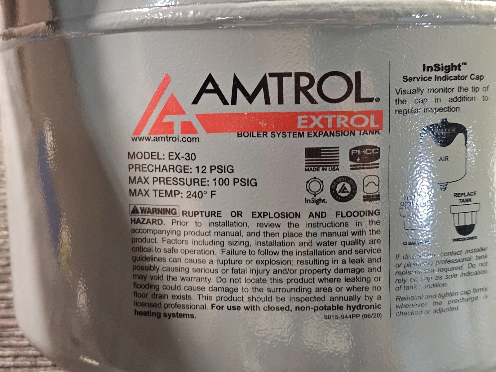 Amtrol Extrol EX-30 4.4 Gallon In-Line Hydronic Expansion Tank 240 Degrees F