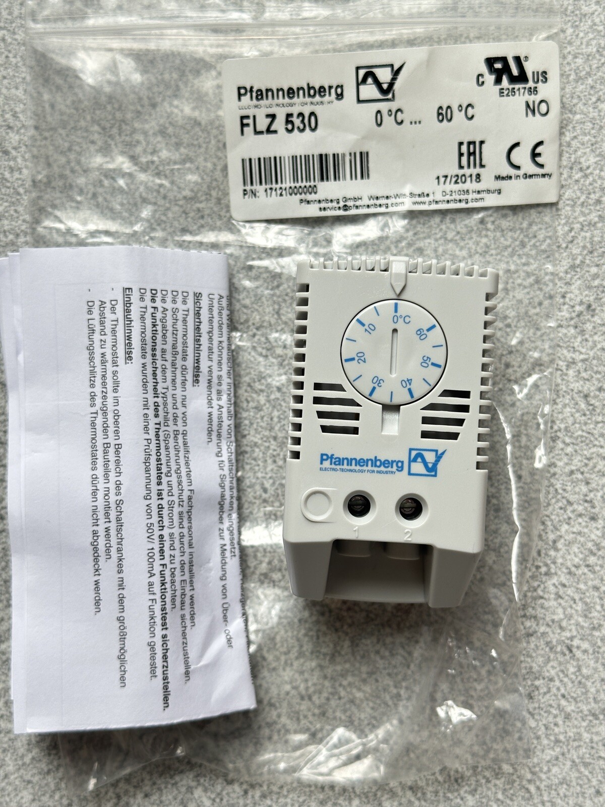 NEW PFANNENBERG FLZ530 THERMOSTAT 32-140 DEGREES 10 AMP 120-240VAC 0-60 deg. C
