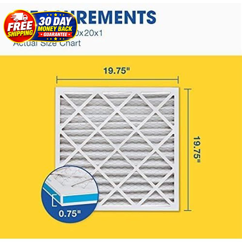 20x20x1 MERV 8 Air Filter, 6 Count, ACTUAL SIZE (19.75 6 PACK, White