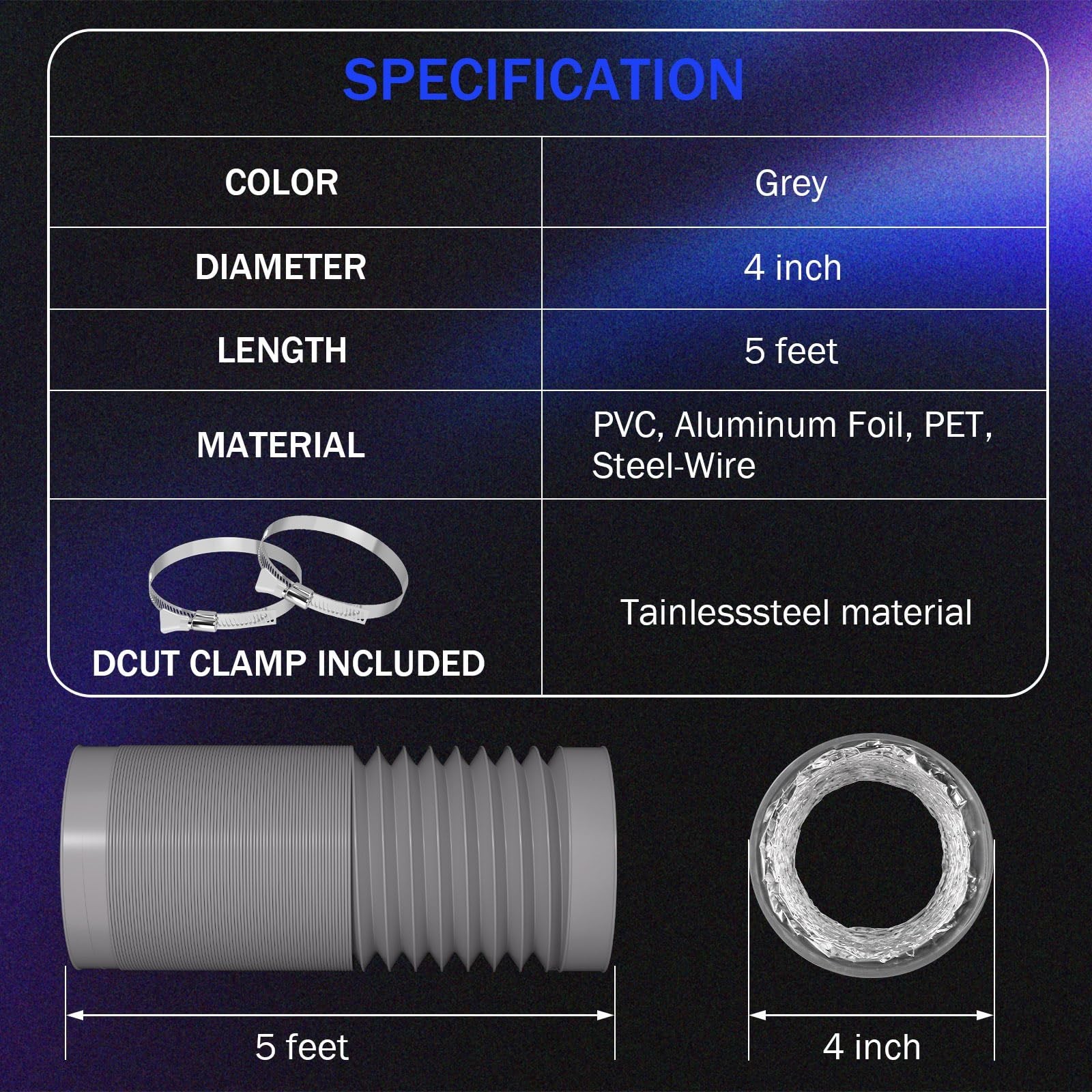 HOXHA 4″ Dryer Vent Hose Dryer Duct, Insulated Air Ducting Flexible Exhasut H…