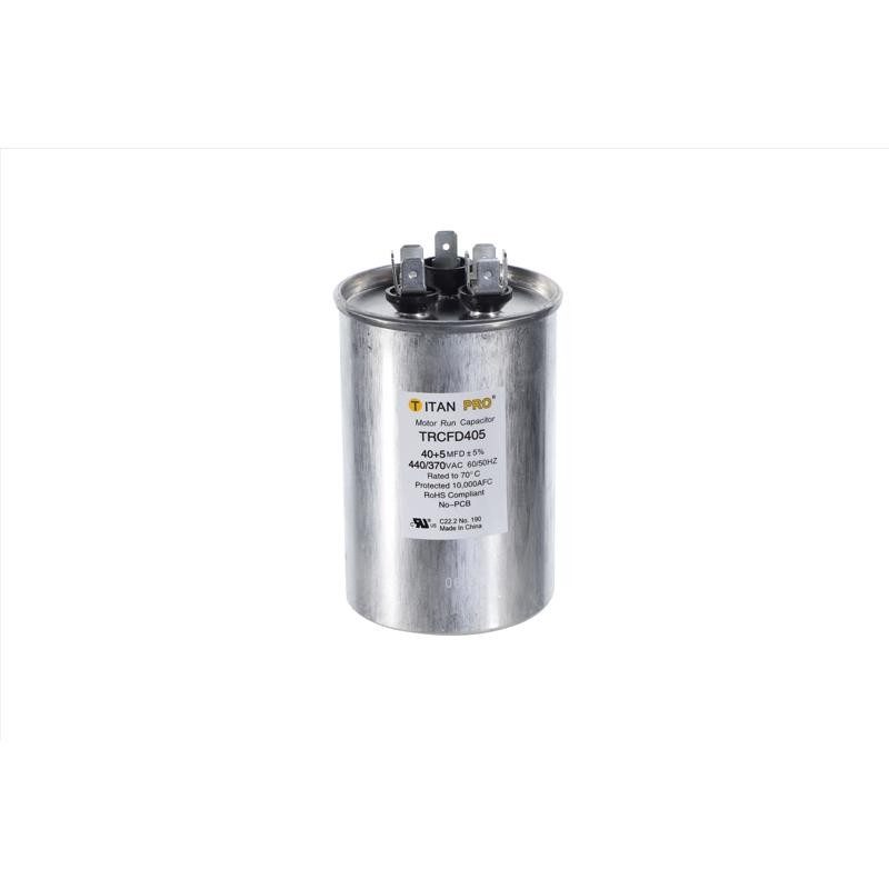 Titan Pro 40+5 MFD 440V Round Run Capacitor for Central AC