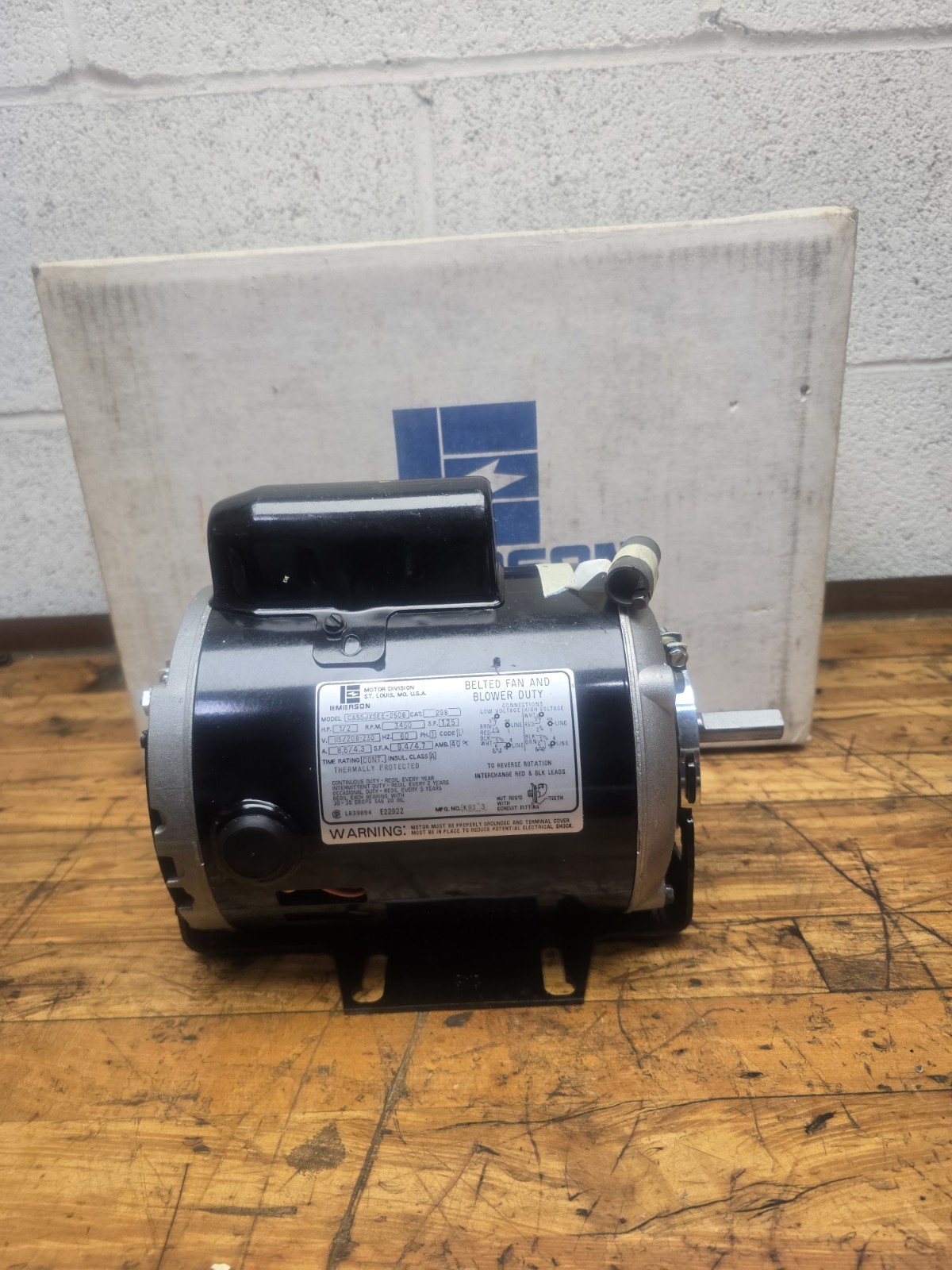 NEW Emerson USA 298 (K93-3) 1/2 HP Capacitor Start Belted Fan & Blower Motor