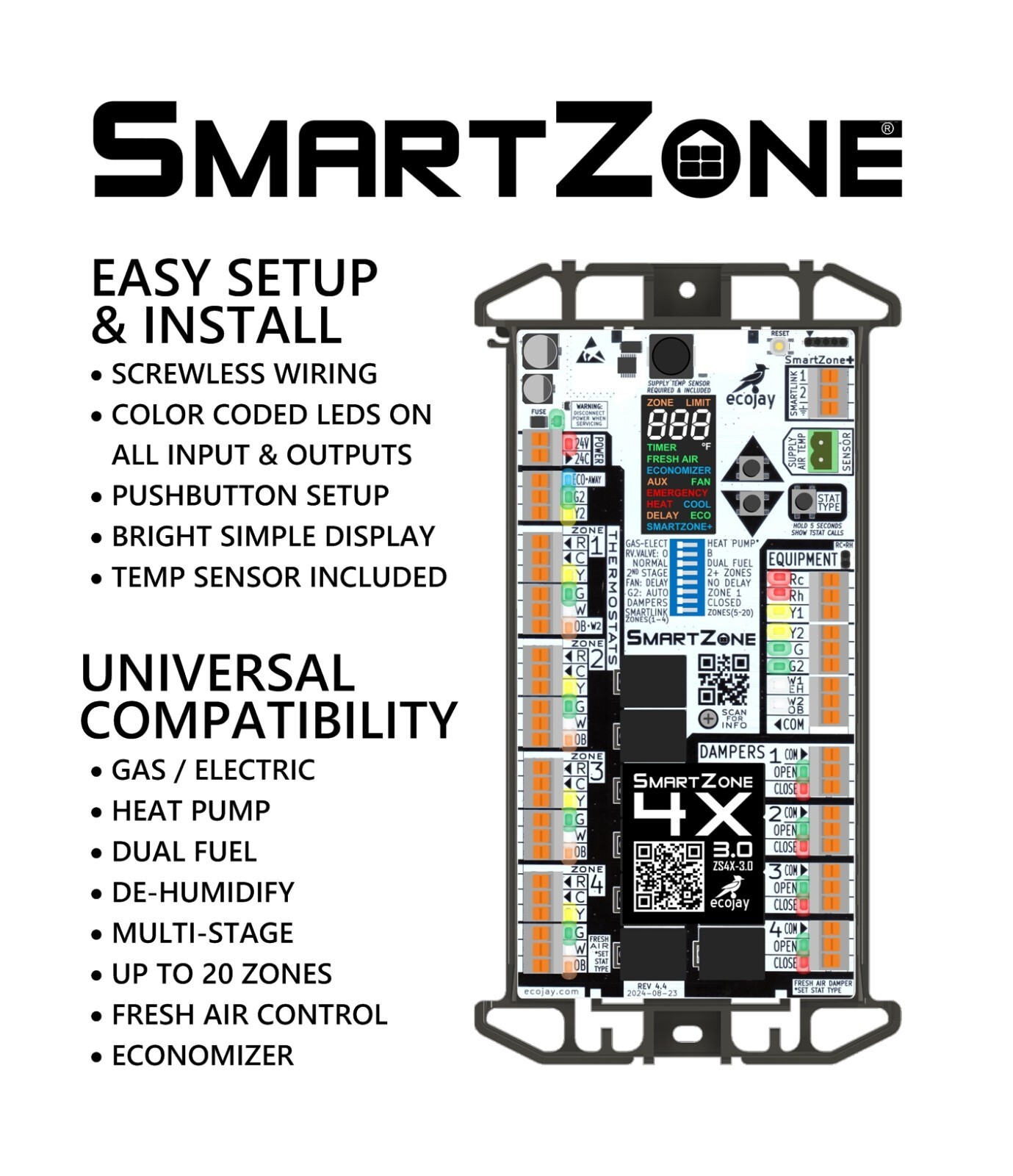 SmartZone-4X Control :4 zone controller KIT w/Temp sensor – Universal Replac..