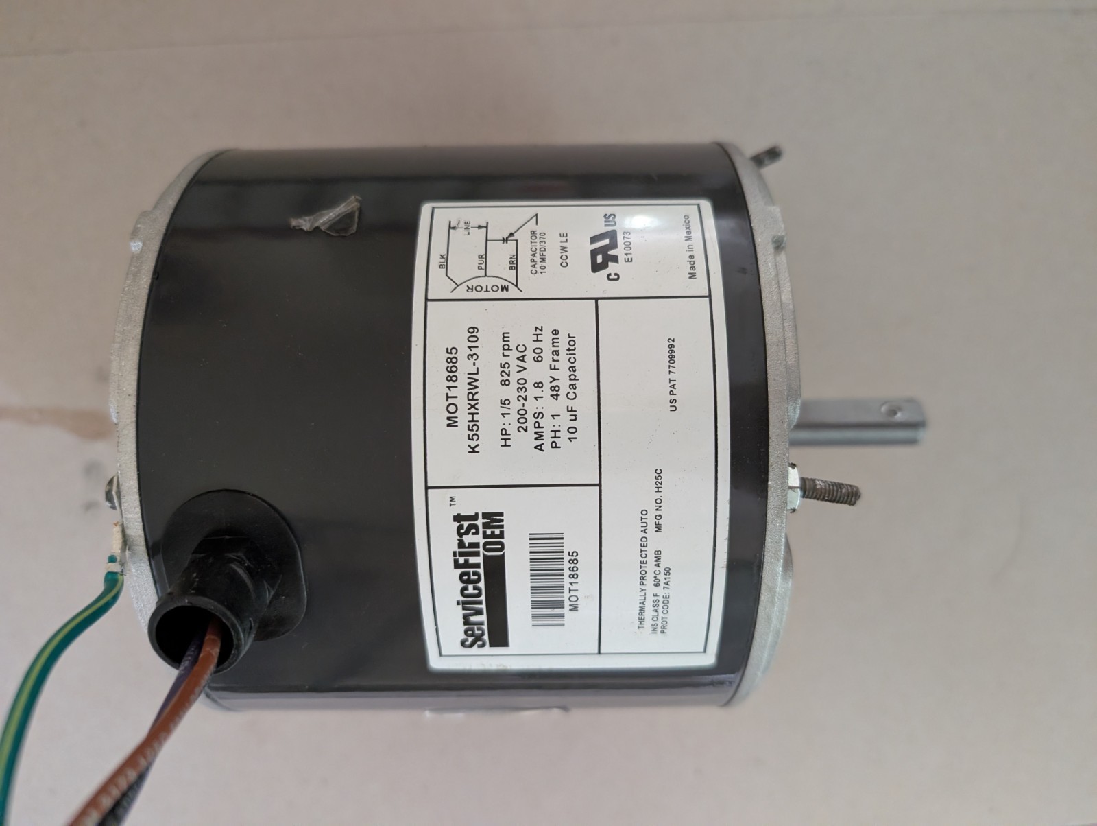 Service First OEM MOT18685 Condenser Fan Motor K55HXRWL-3109 1/5 HP 825 RPM 200-