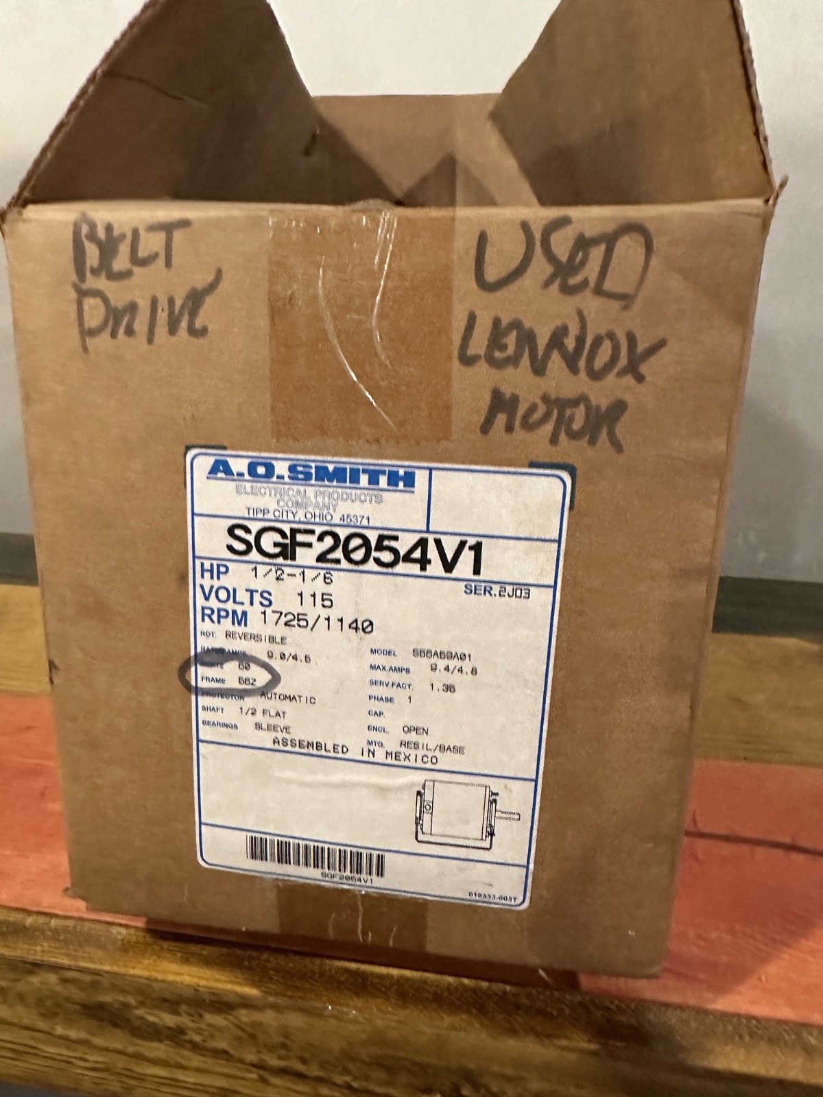 AO Smith SGF2064V1 1/2HP Reversible Motor 115V 1725/1140RPM Mexico Used