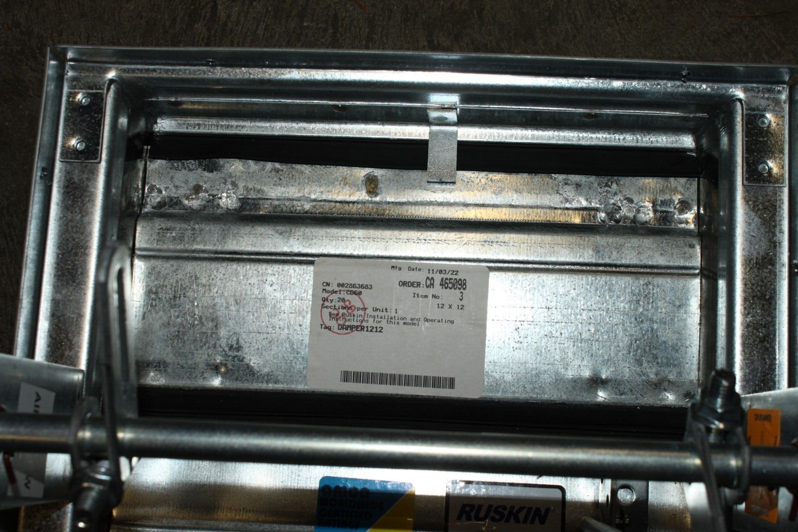Ruskin CD60 12″x12″ Control Damper Vent
