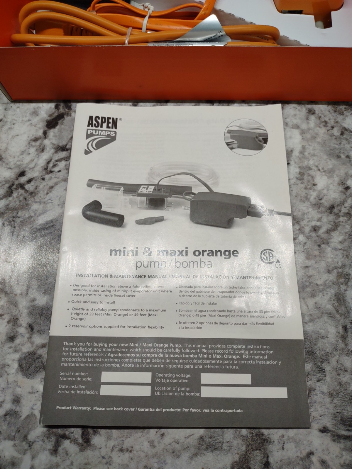 RECTORSEAL Aspen Pumps 83909 Mini Orange Pump Kit -New Open Box-