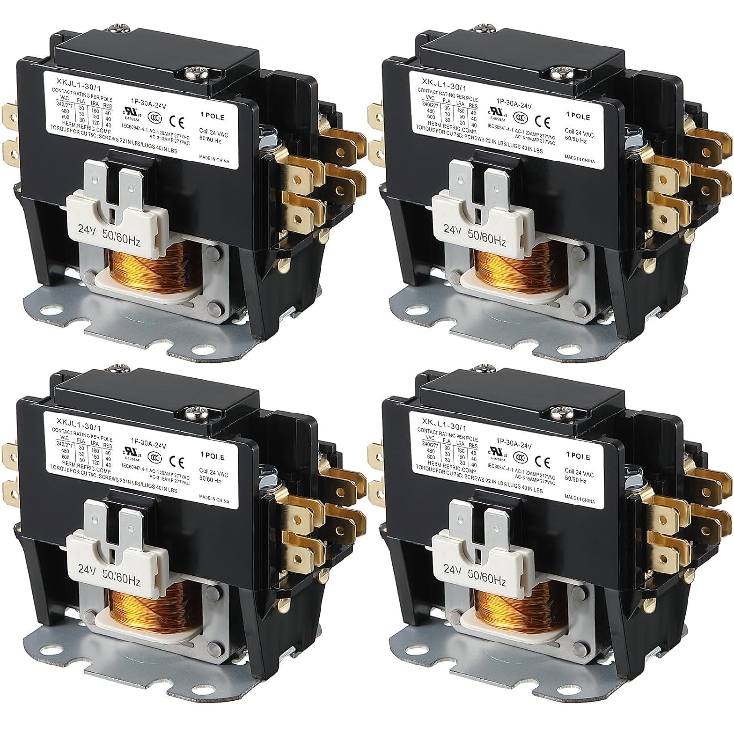 Carrier HVAC Motor Contactor, 24V 30 Amp Coil 1 Pole Replacement Relays(4 Packs)