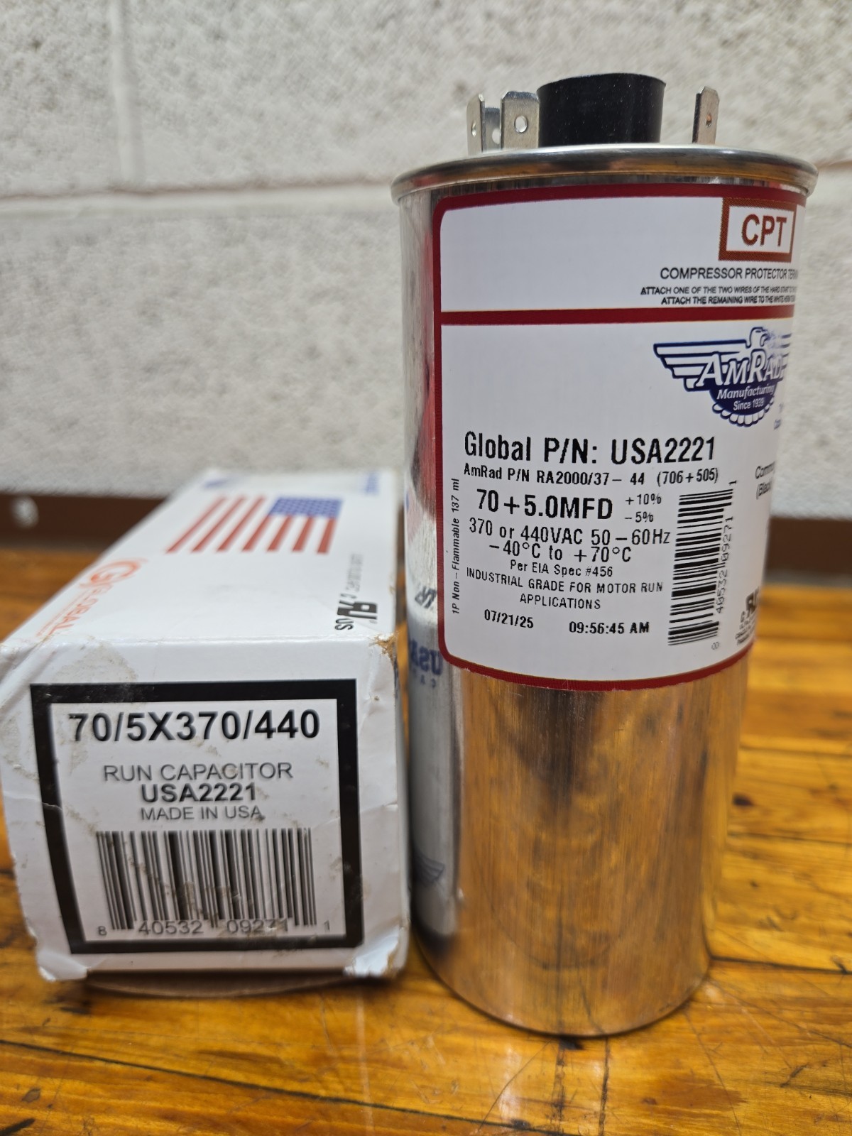 AmRad USA2221 Run Capacitor 70 + 5 uf MFD 370 / 440 Volt Made in USA
