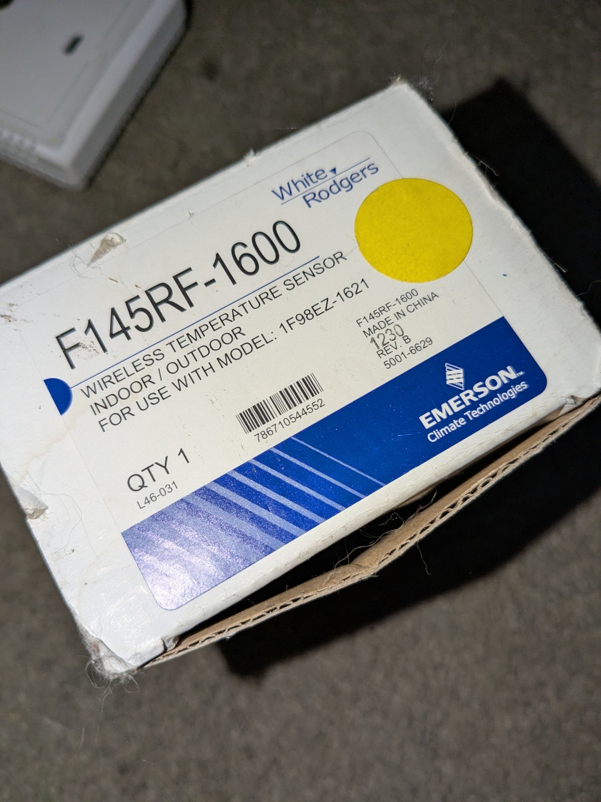 Emerson F145RF-1600 Wireless Temp Sensor Indoor/outdoor White Rodgers New