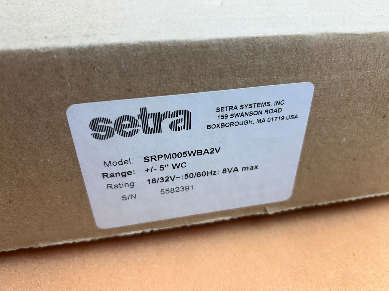 Setra SRPM005WBA2V Room Pressure Monitor with SRPM New!!!