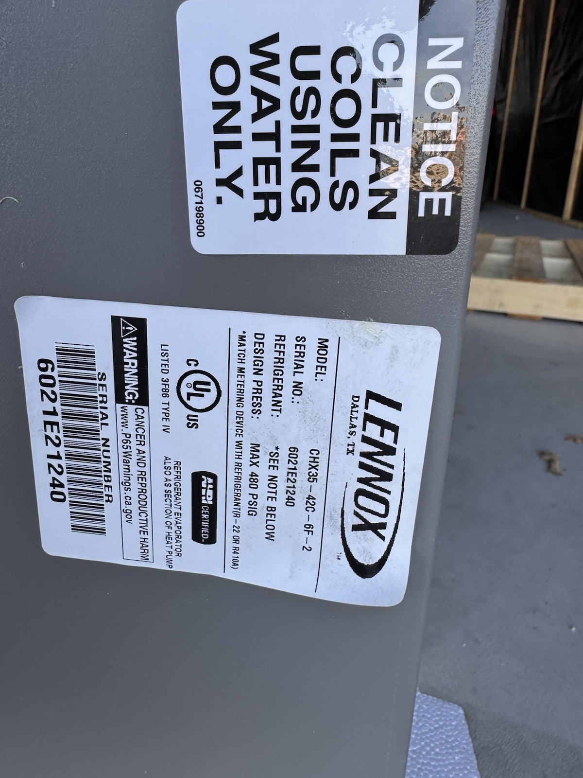 Lennox CHX35-42C-6F-2 Cased A-Coil 3.5 Ton R410A Evaporator Coil – Open Box