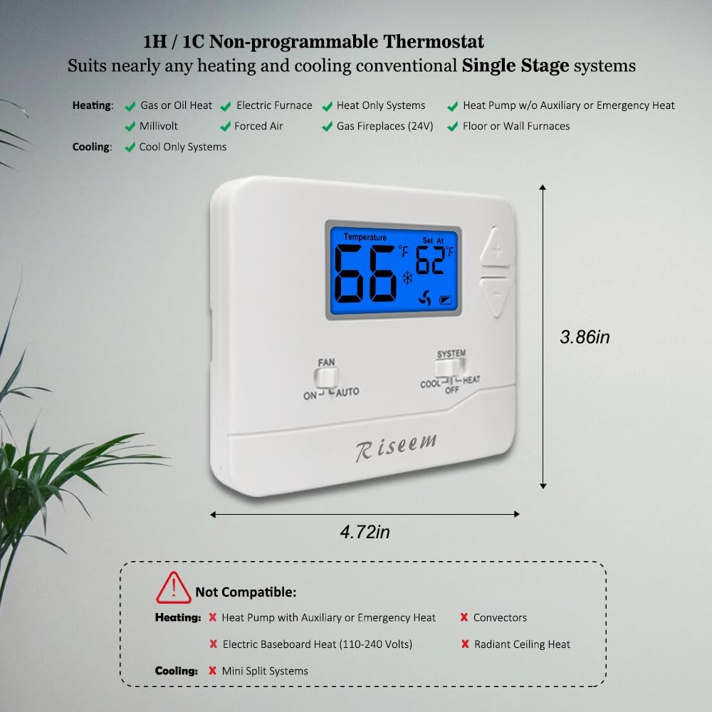 Non-Programmable Thermostat for Home 0.98″D x 4.72″W x 3.86″H, Blue