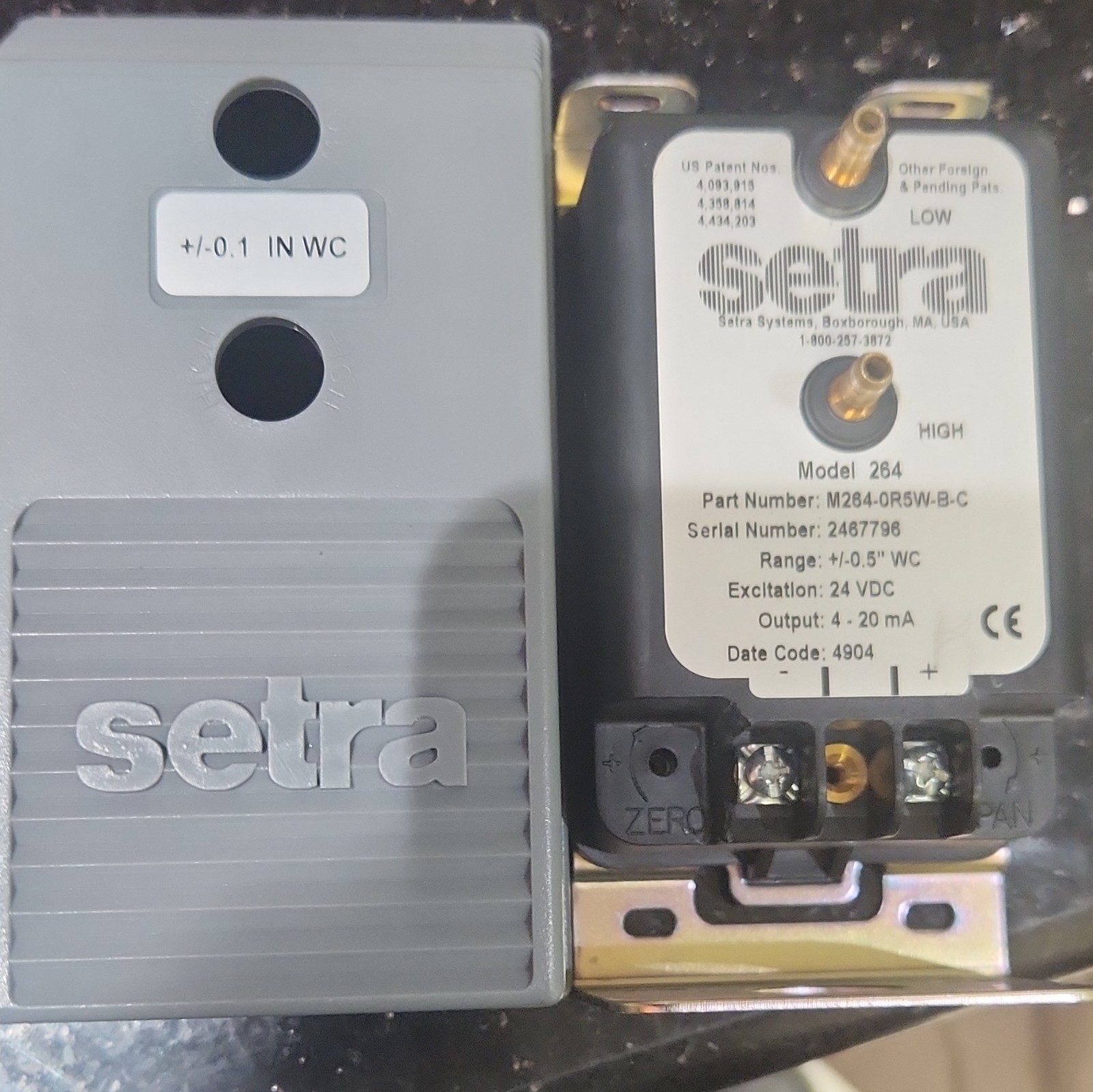 Setra 264 Differential Pressure Transducer 24VDC 4-20mA