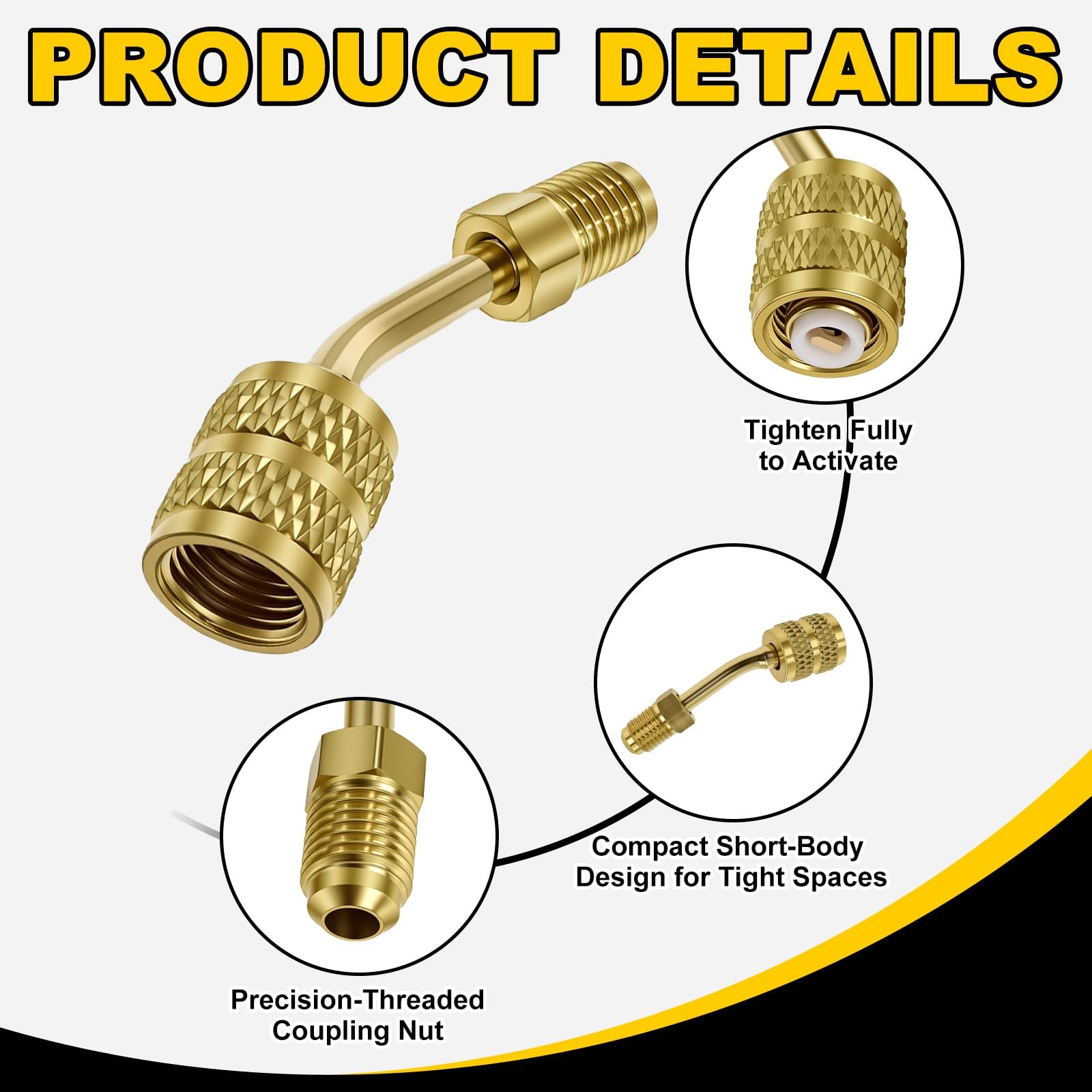 Wadoy R410a Adapter for Mini Split HVAC System 5/16″ Female Quick 145°, Gold