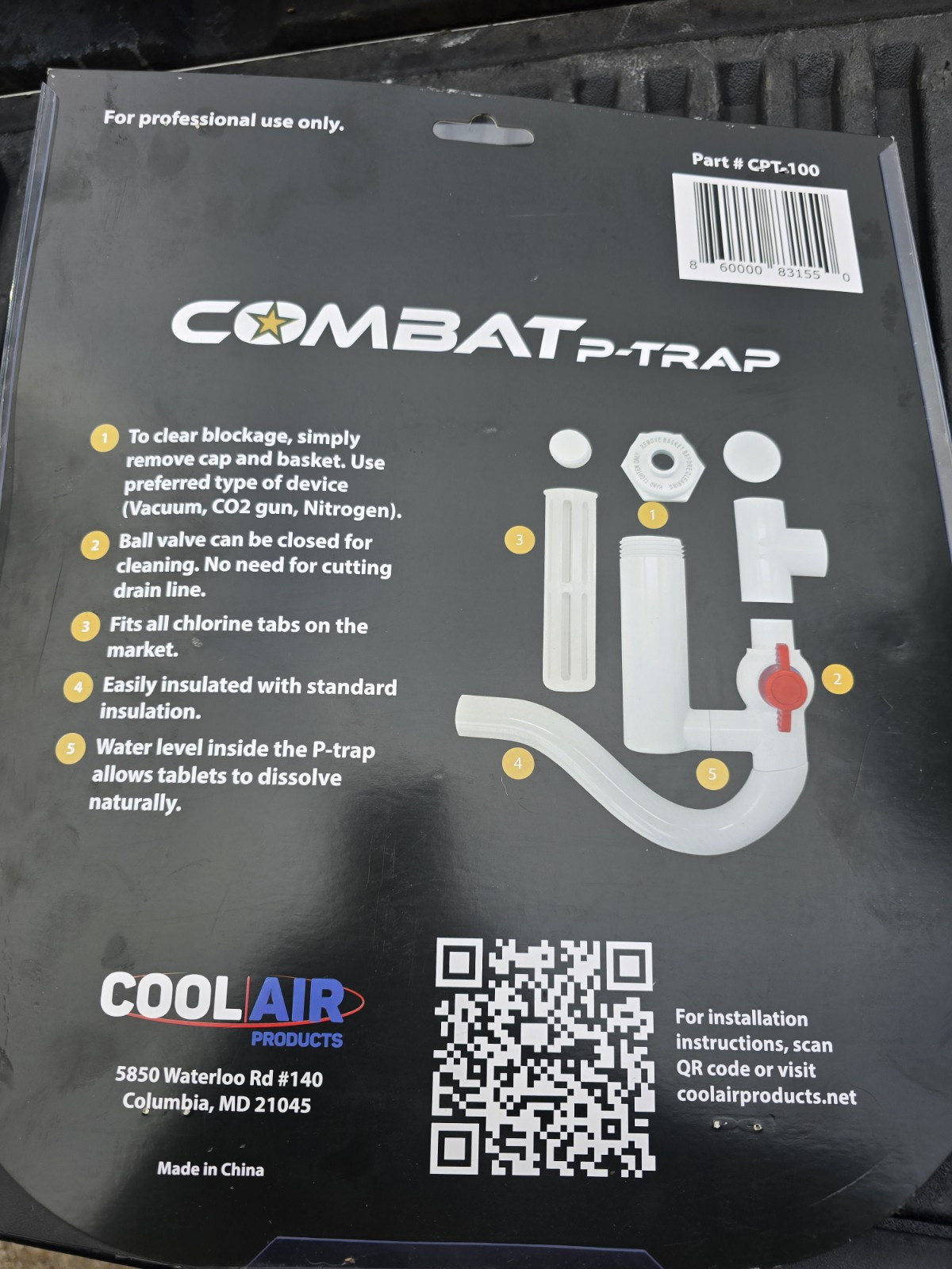 Cool Air Products CPT-100 Combat P-Trap Constant Drain Flow FREE TABLETS