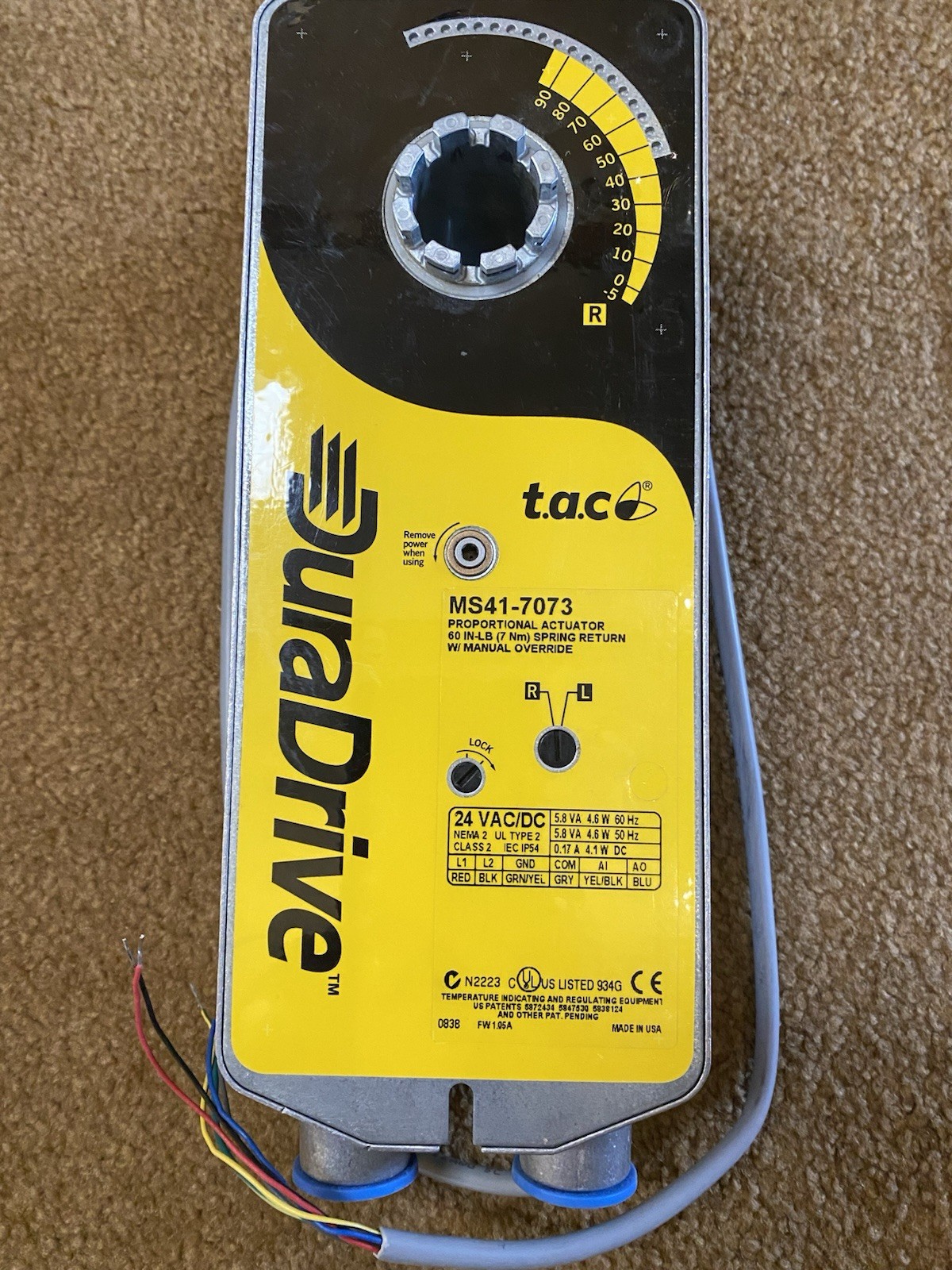 TAC MS-7073 Proportional Actuator 24VAC/DC 60 IN-LB Spring Return.