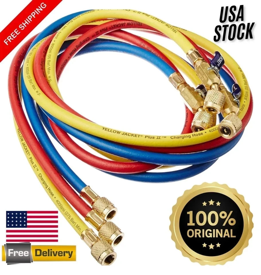 Yellow Jacket 29986 Plus II 1/4″ Hose with Compact Ball Valve, 72″