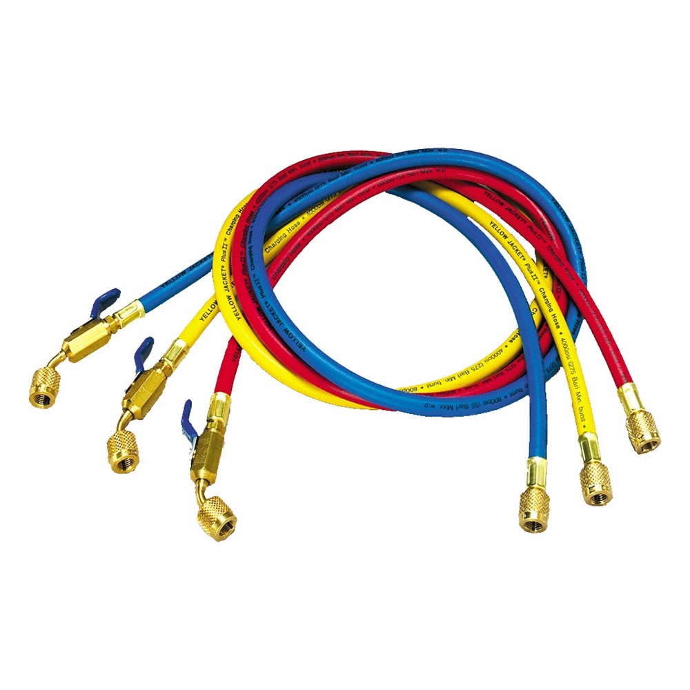 YELLOW JACKET 29485 Hose, 14 in L, Blue/Red/Yellow, 800 psi 809JV7