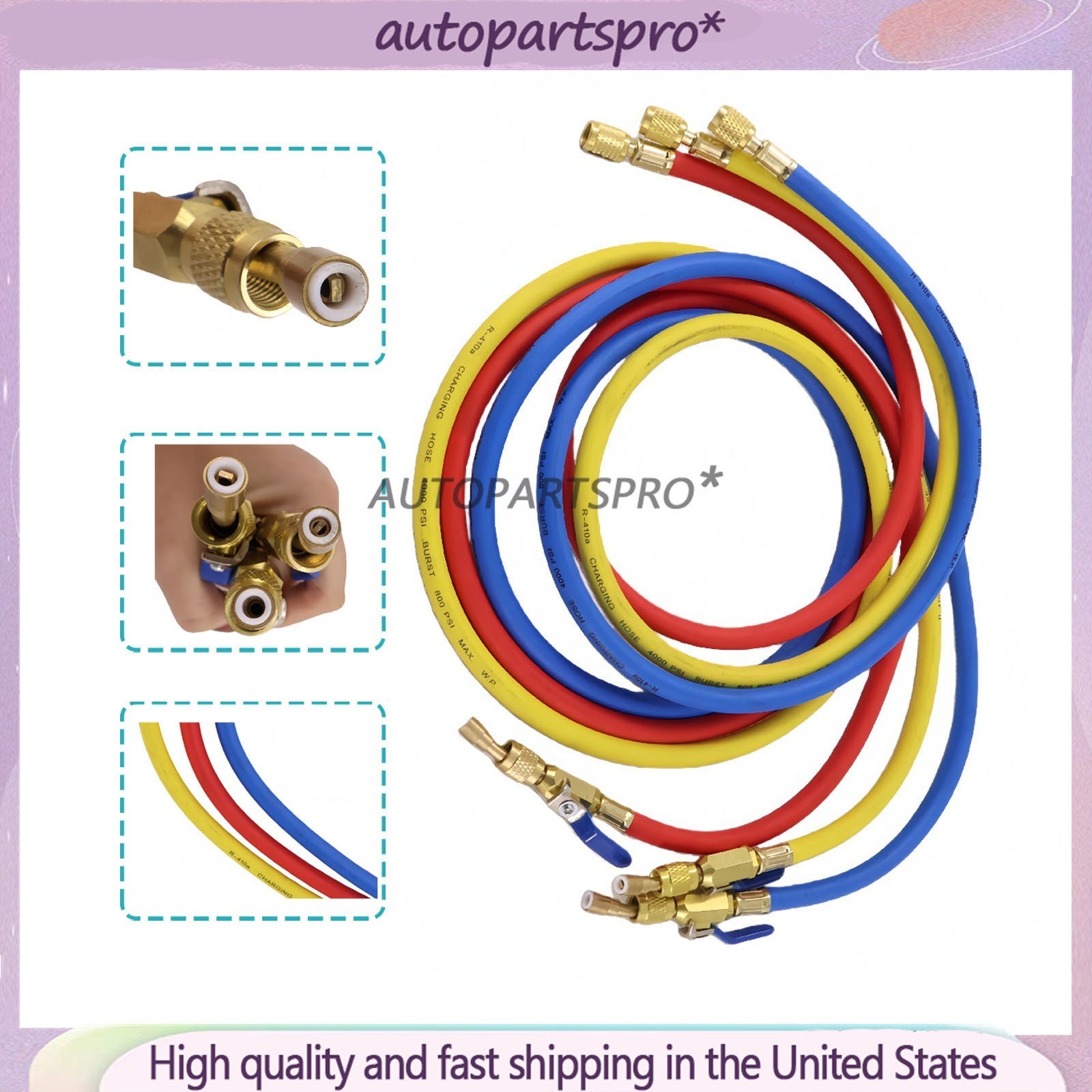 For R-410A Refrige 3Pack 29986 Plus II 1/4″ Hose with Compact Ball Valve 72″