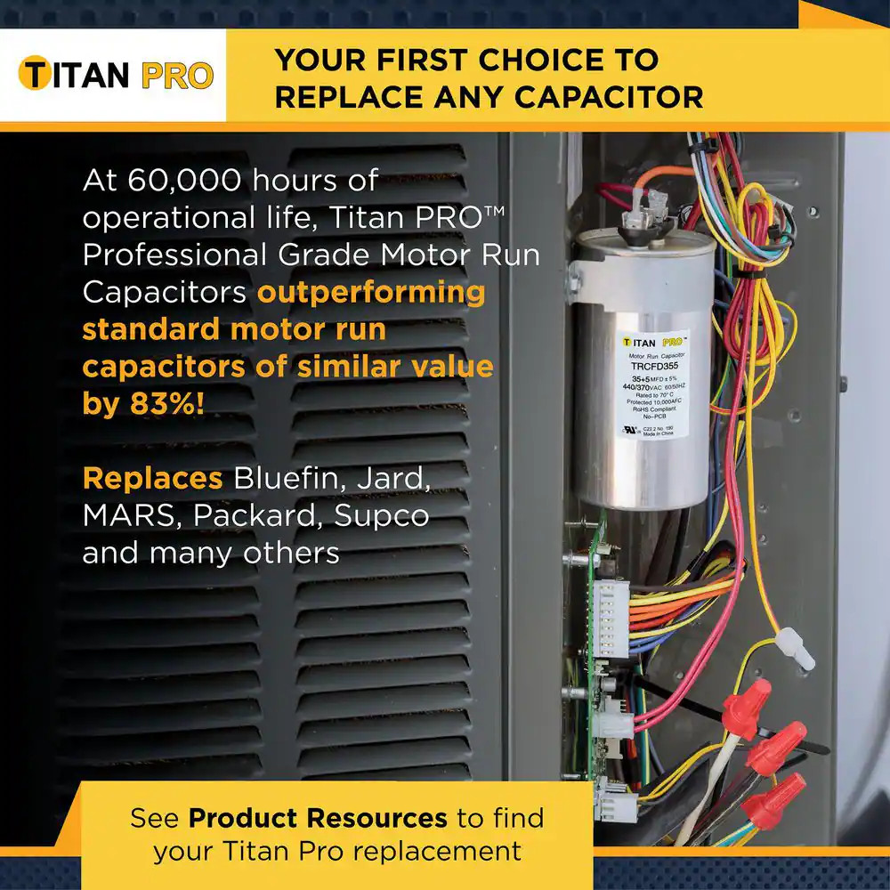 TitanPro TRCFD455 HVAC Round Dual Motor Run Capacitor. 45/5 MFD/UF440/370 Volts