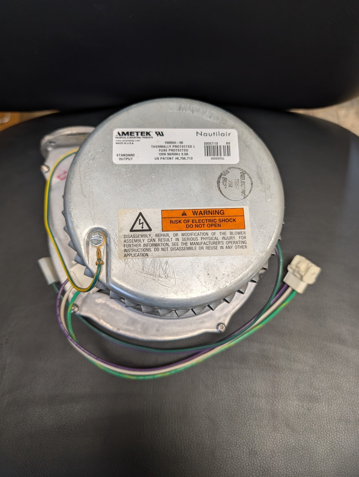 150504-06 AMETEK NAUTILAIR BRUSHLESS BLOWER 7.6″ 120VAC 159.5CFM 21.3 ” $1500.00