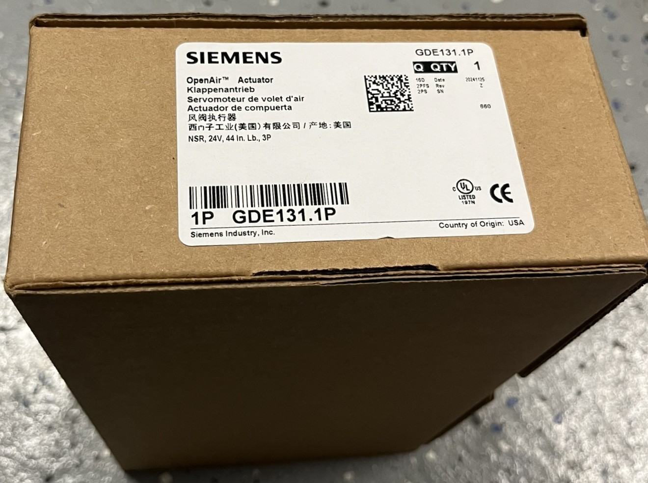 Siemens GDE131.1P OpenAir Actuator NSR 44in-lb 24Vac 3P 50/60Hz | New