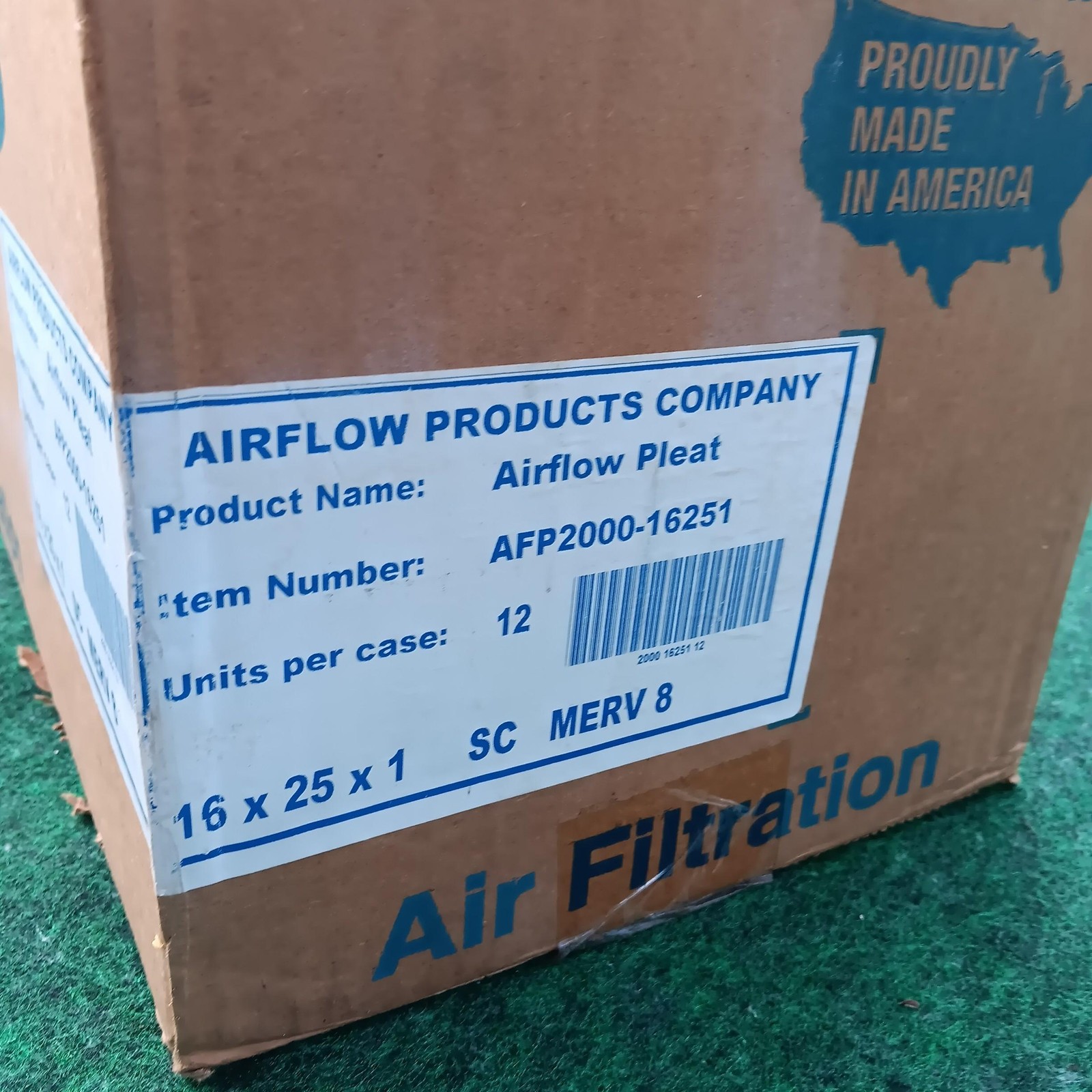 Airflow Products Company AFP2000-16251 Pleat Air Filters 16x25x1 MERV 8 12pk