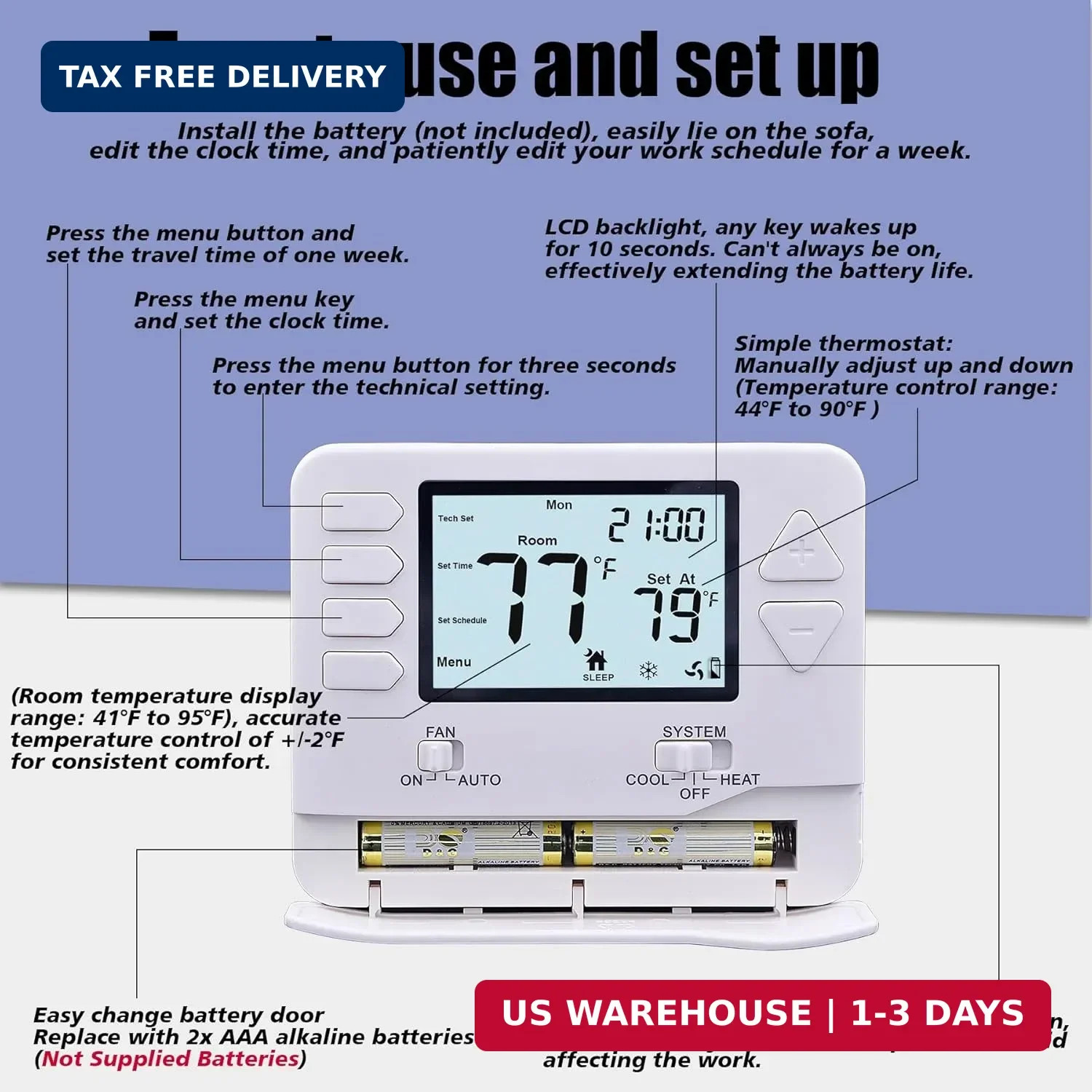 Heagstat 5-1-1 Day Programmable Thermostat for Home Conventional Single-Stage Sy