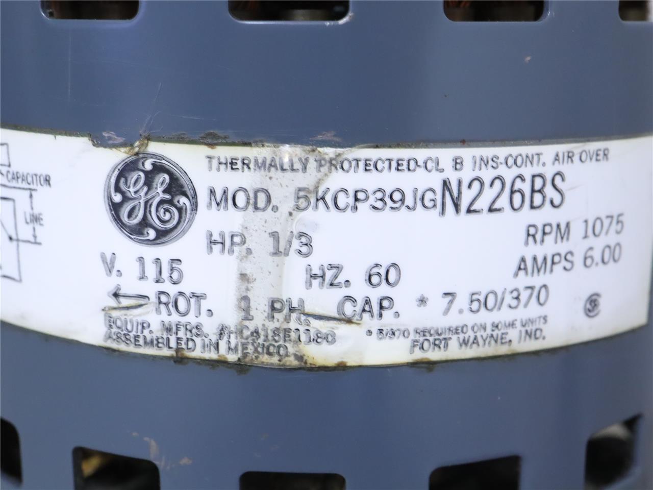 GE Motors 5KCP39JGN226BS Furnace Blower Motor 1/3HP 1075RPM 115V HC41SE118C