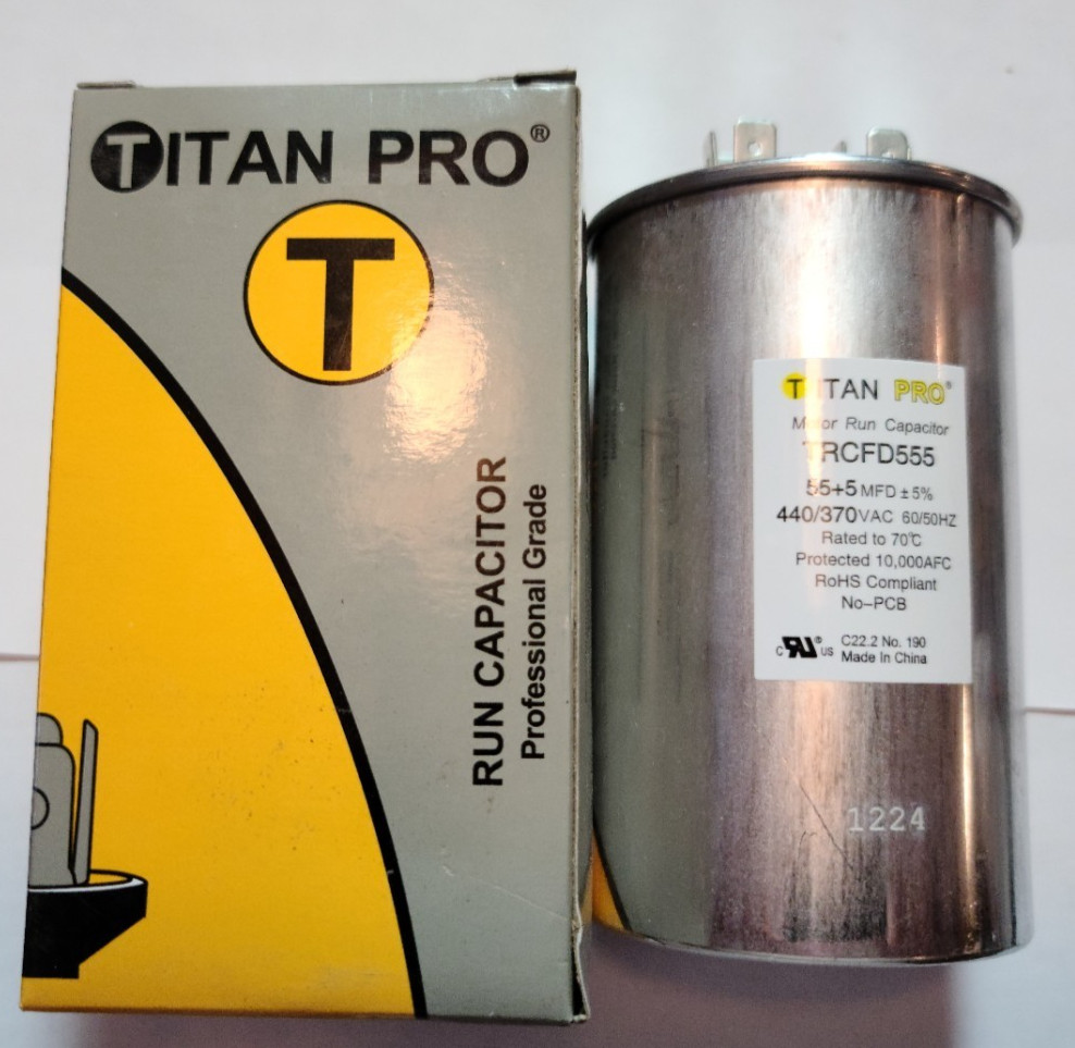 NEW TitanPro TRCFD555 HVAC Round Dual Motor Run Capacitor 55/5 MFD/UF 440/370 V