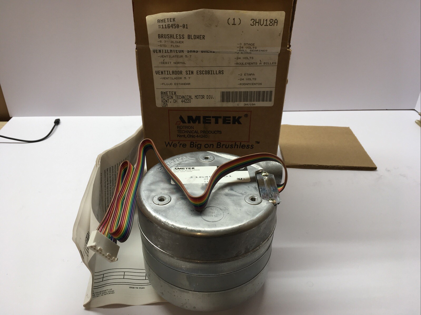 NEW: AMETEK 116450-01 3 Stage Brushless Blower 24VDC, 5.7” Standard Flow