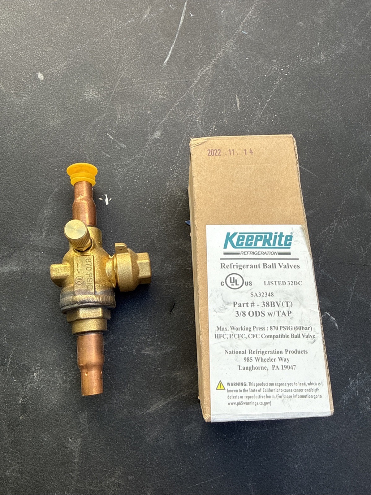 KeepRite Refrigerant Ball Valve 38BV(T) 3/8 in Brass Copper ODS w/TAP HVAC