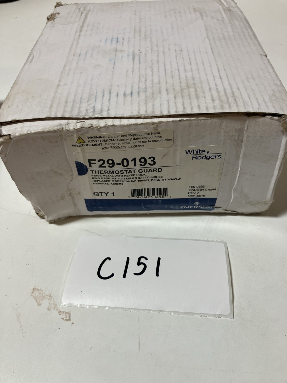 NEW White Rodgers F29-0193 Thermostat Guard, Beige Metal W/ Keyed Lock
