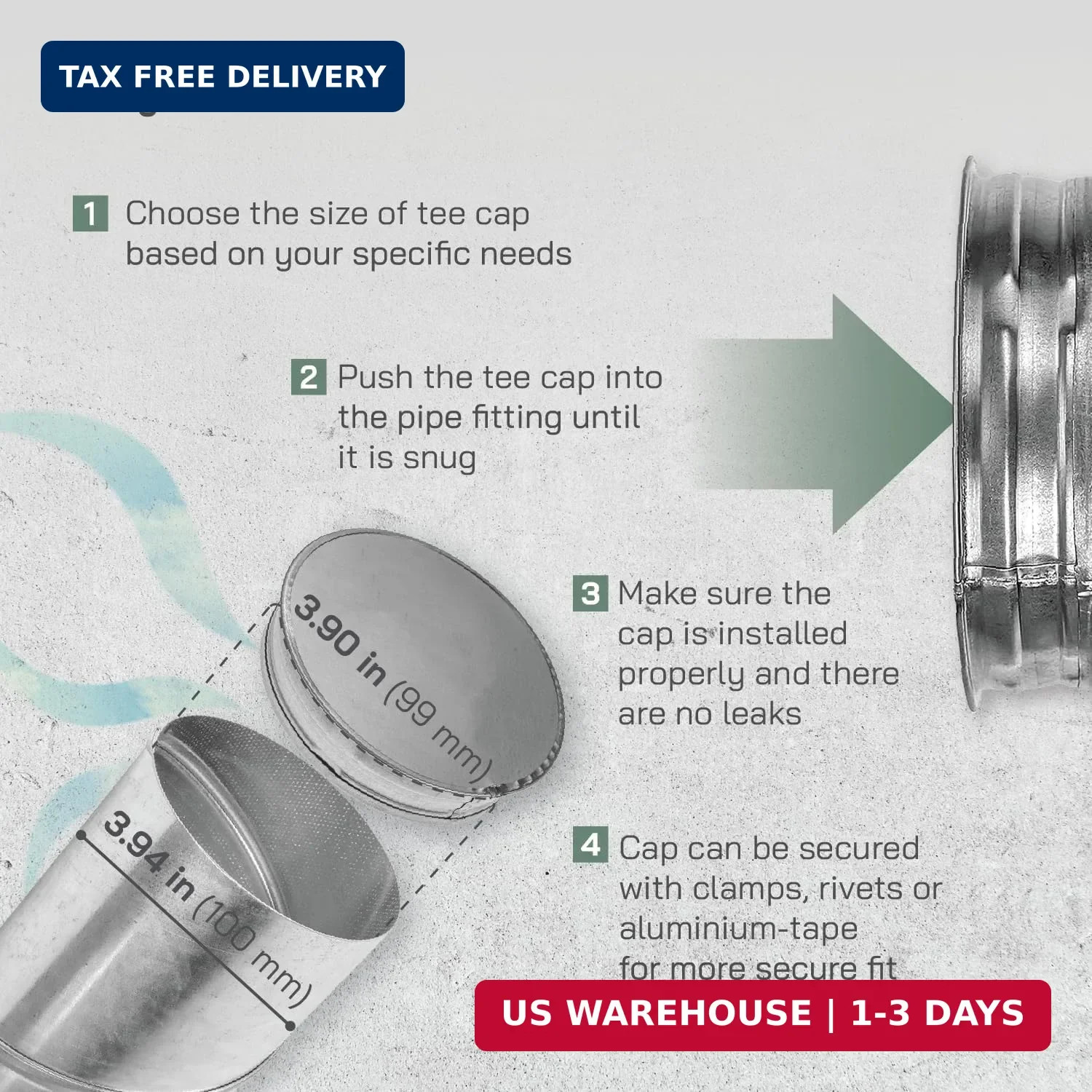 Vent Systems 4″ Inch Galvanized Steel Tee Cap – Heavy-Duty HVAC End Plug for Dry