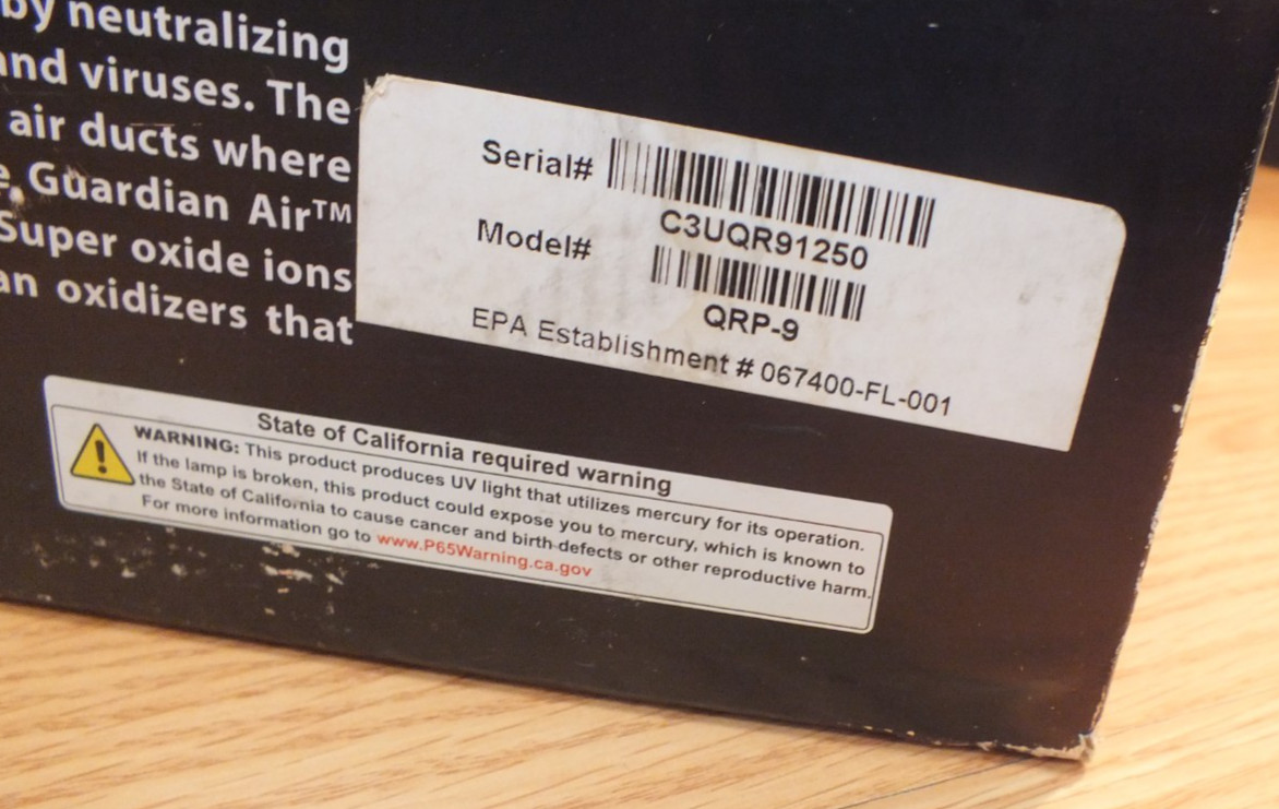 Guardian QR+ Air Purification System RGF QRP-9 for AC Systems Up to 5 Tons- READ