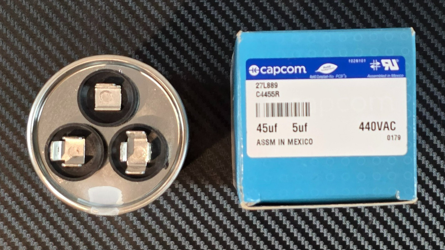 Capcom 45 + 5 UF MFD 440 VAC Replacement Round Run Capacitor # C4455R 27L889
